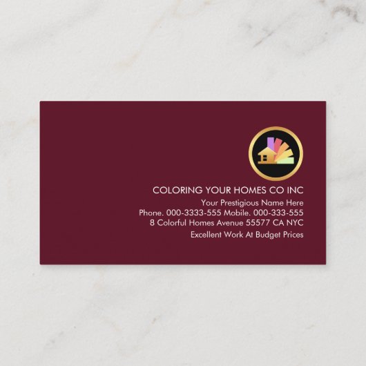 Gold Roller Brush Painting Button Icons Visitenkarte (Rückseite)