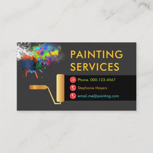 Gold Roller Brush Painting Paint Splatter Visitenkarte (Vorderseite)