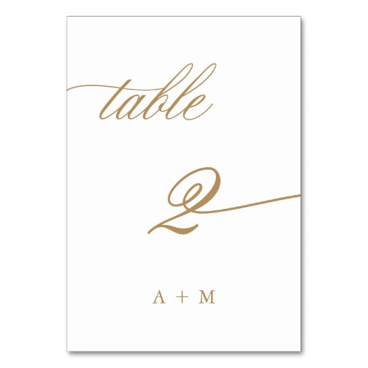 Gold Romantic Calligraphy Wedding Number 2 Tischnummer (Vorderseite)