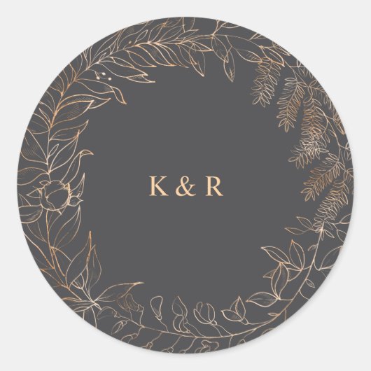 gold romantic floral monogram wedding runder aufkleber (Vorderseite)