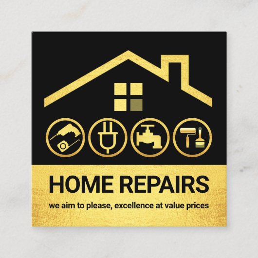 Gold Roof Frame Handyman Tools Quadratische Visitenkarte (Vorderseite)