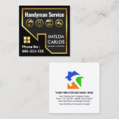 Gold Roof Handyman Tools Gebäude Quadratische Visitenkarte (Vorne/Hinten)