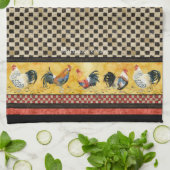 Gold Roosters Red & Tan Karo Swirl Küche Geschirrtuch (Gefaltet)