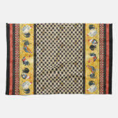 Gold Roosters Red & Tan Karo Swirl Küche Geschirrtuch (Horizontal)