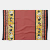 Gold Roosters Red & Tan Karo Swirl Küche Handtuch (Horizontal)