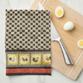 Gold Roosters Red & Tan Karo Swirl Küche Küchentuch (Viertel Falte)