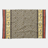 Gold Roosters Red & Tan Karo Swirl Küche Küchentuch (Horizontal)