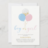 Gold, Rosa, Blau | Gender Reveal Baby Shower Einladung (Vorderseite)