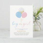 Gold, Rosa, Blau | Gender Reveal Baby Shower Einladung (Stehend Vorderseite)