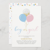 Gold, Rosa, Blau | Gender Reveal Baby Shower Einladung (Vorne/Hinten)