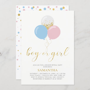 Gold, Rosa, Blau Gender Reveal Baby Shower Einladung