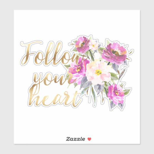 Gold Rosa Blütenfarbe Wasser im Herzen Aufkleber (Blatt)