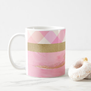 Gold Rosa Karierte Abstrakte Wasserfarben Kaffeetasse