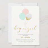 Gold, Rosa, Minze | Gender Reveal Baby Shower Einladung (Vorderseite)