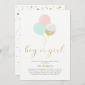 Gold, Rosa, Minze | Gender Reveal Baby Shower Einladung (Vorne/Hinten)