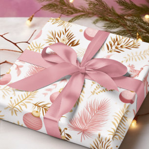 Gold & Rosa Ornamente & Grünmuster Geschenkpapier