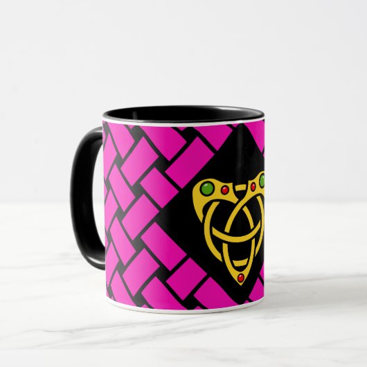 Gold/Rosa/schwarze Bänder/Webart, keltischer Tasse (Vorderseite Links)
