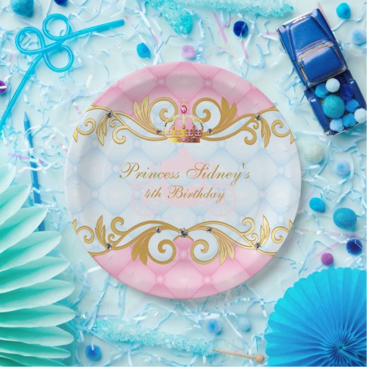 Gold-, Rosa-und Baby-Blau-Prinzessin Party Pappteller (Party)