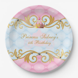 Gold-, Rosa-und Baby-Blau-Prinzessin Party Pappteller