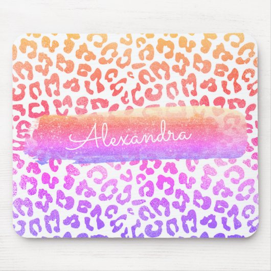 Gold, Rosa und Lila Geparden Glitzer Sparkasse Mousepad (Vorne)