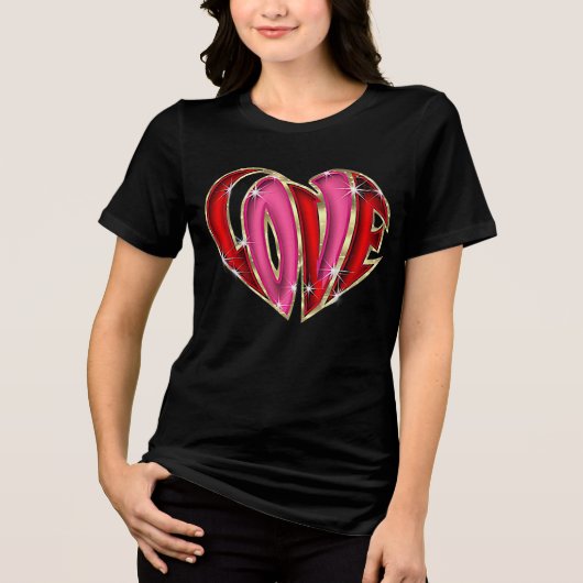 Gold Rosa und Rot "Liebe Herz" Tri-Blend Shirt (Vorderseite)