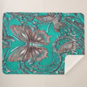 Gold Rose Aquamarin Butterfly Personalisierter Nam Sherpadecke (Vorderseite (Horizontal))