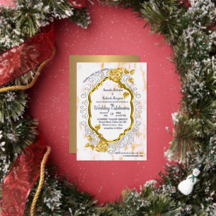 Gold Rose auf einem Goldrahmen mit weißer Spitze. Folieneinladung