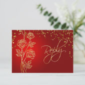 Gold-Rose auf Red, Confetti Wedding RSVP (Stehend Vorderseite)