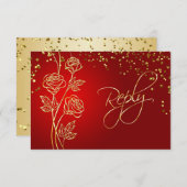 Gold-Rose auf Red, Confetti Wedding RSVP (Vorne/Hinten)