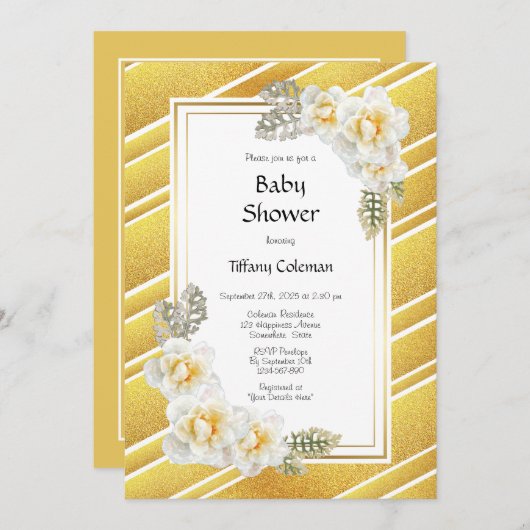 Gold Rose Baby Dusche Einladung (Vorne/Hinten)
