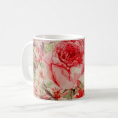 Gold Rose Blütenblume Himbeere Rosa Wasserfarbe Kaffeetasse (Vorderseite Links)