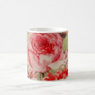 Gold Rose Blütenblume Himbeere Rosa Wasserfarbe Kaffeetasse