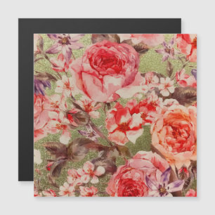 Gold Rose Blütenblume Himbeere Rosa Wasserfarbe Magnetkarte