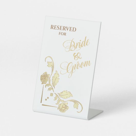 Gold Rose Border Bridge and Groom Reserviert Sockelschild (Vorderseite)