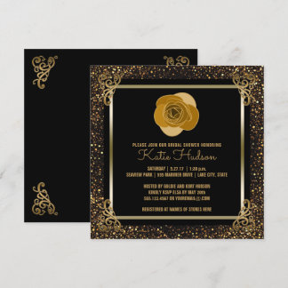 Gold-Rose-Brautparty | Eleganter Gold Glitzer Einladung