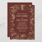 Gold Rose - Burgund Marsala Hochzeit im Herbst Einladung (Vorne/Hinten)