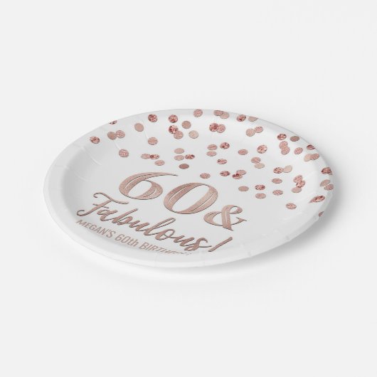 Gold Rose Confetti 60 und fabelhaft Pappteller (Schrägansicht)