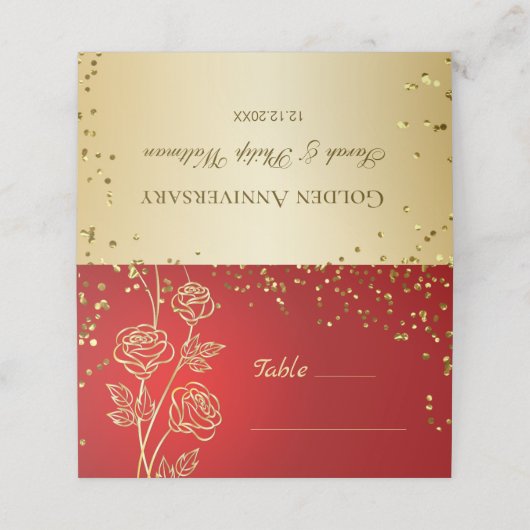 Gold Rose Confetti Platzkarte (Außenseite Aufgefaltet)