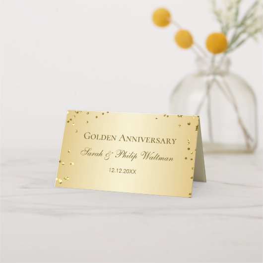 Gold Rose Confetti Platzkarte (Rückseite)