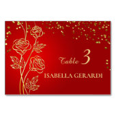 Gold Rose Confetti Table Platzkarte Tischnummer (Vorderseite)