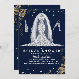 Gold Rose Diamond Wedding Dress Brautparty Blue Einladung