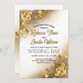 Gold Rose Floral Modern Boho Einladung (Vorne/Hinten)