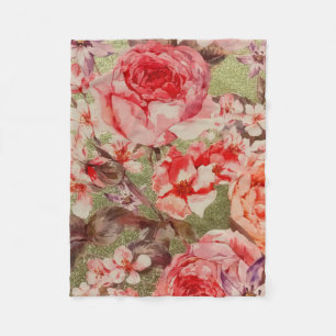 Gold Rose Florale Blüte Raspberry Pink Wasserfarbe Fleecedecke