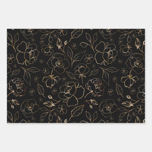 Gold-Rose für schwarzes Papier-Flachblatt-Set von  Geschenkpapier Set (Vorderseite 2)
