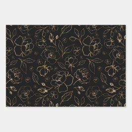 Gold-Rose für schwarzes Papier-Flachblatt-Set von  Geschenkpapier Set
