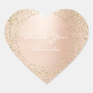 Gold Rose Glitter 16.  Name Braut Herz Danke Herz-Aufkleber