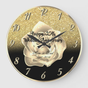 Gold Rose Glitter Ombre 25th Wedding Anniversary Große Wanduhr