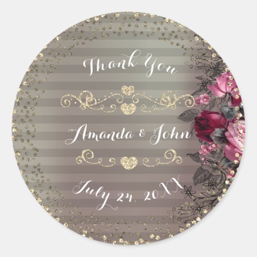 Gold Rose Glitzer Save the Date Liebe Danke Runder Aufkleber (Vorderseite)