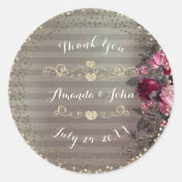Gold Rose Glitzer Save the Date Liebe Danke Runder Aufkleber