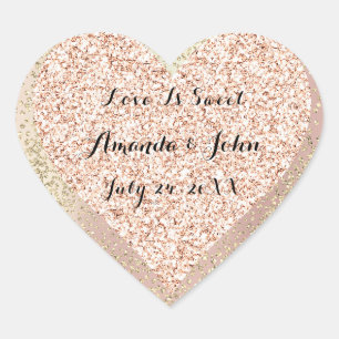 Gold Rose Glitzer Save the Date Liebe ist süß Herz-Aufkleber